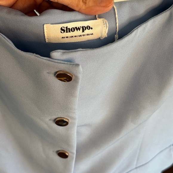Showpo Kenna Mini Dress Size 12 NWOT • Powder Blue Square Neck Button Front - Picture 3 of 4
